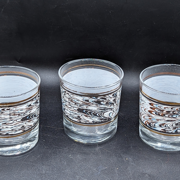3 Retro Anchor Hocking 1988 Swirl Colorful with Gold Tone Band Drinking Glasses - Picture 7 of 7
